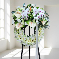 白事花圈 (康乃馨、桔梗、太陽花、菊花、蝴蝶蘭、綠掌及其他襯花) [FW030] 喪禮 殯儀 告別式 追思會