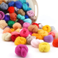 MIUSIE Mix Colors Sheep Felting Wool Fibre Flower Animal Soft Roving Wool Needle Handmade Spinning Craft Felting Materials 50g
