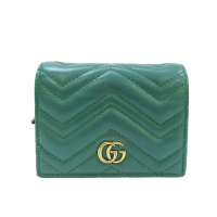 【二手名牌BRAND OFF】Gucci 古馳 綠色 牛皮 GG Marmont 绗缝 扣式短夾 466492
