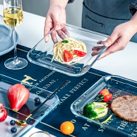 鋼化耐熱玻璃烤盤四方形家用盤子菜盤微波爐烤箱專用大小號組合裝
