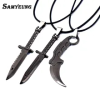 CSGO Kulit Rantai Kalung untuk Pria Karambit M9 Sahabat Terbaik Cs Pergi Kalung Titanium Bayonet Belati Cakar Manusia Perhiasan 6.5 CM Hadiah