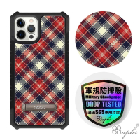 apbs iPhone 12 Pro Max 6.7吋專利軍規防摔立架手機殼-蘇格蘭紋紅