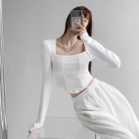 Halwa Fashion Store - Selena Crop Top Long Sleeve Korea Kaos Crop Lengan Panjang