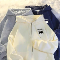 [ M-5XL ]New Cartoon Cat Printed Zipper Jacket for Men and Women Fashionable and Versatile Hoodie fo