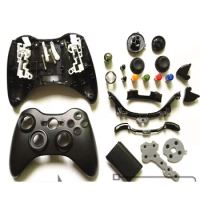 For Xbox 360 Wireless Controller Replacement Full Set Housing Shell Cover Case with Buttons Conductive Pad Repair Kit Black