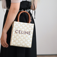 CELINE 賽琳 MINI CABAS IN TRIOMPHE 經典印花手提兩用紙袋包(白/咖)