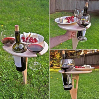 Outdoor Tables Wine Table With Folding Round Desktop Mini Wooden Picnic Table Easy To Carry Wine Rack Collapsible Racks