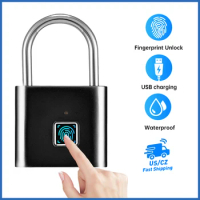 Smart Fingerprint Padlock Keyless USB Charging Fingerprint Lock Smart Padlock Cabinet Waterproof Door Lock Mini Fingerprint Lock