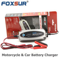 FOXSUR 12V Motorcycle &amp; Car Battery Charger,12V Lead Acid Battery Charger For SLA,AGM,GEL,VRLA,Mariner-50 smart battery charger
