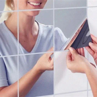 18pc Square Mirror Surface Film Wall Stickers Adhesive Decoration Mirror Sticker Bathroom Decor Stick Home Decor 15 CM X 15 CM