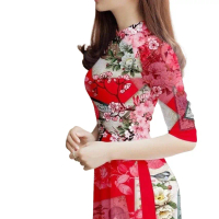 Áo dài lụa Nhật HABUTAI loại 1 in kỹ thuật số - Nữ