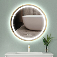 Smart Gold Frame Round Makeup Stickers Mirror 3 Color Backlit Aesthetic Dimmer Vanity Espelhos Decoration Home