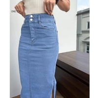 Onetta - RUBY - Rok Span Jeans Denim Wanita Panjang 8/9 Belah Samping Skirt Jeans AQUA L