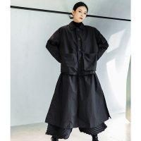 設計所在Style-日式森系暗黑風韓版大口袋假兩件設計寬鬆薄風衣