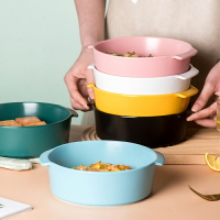 北歐純色大號雙耳陶瓷碗烤箱烘培創意個性家用湯碗烤碗拉面泡面碗