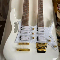 Custom White Double-ended Ibanez Style Electric Guitar Rosewood Fretboard 3 Pickups Gold-Toned Hardware