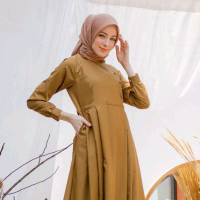 gamis khaki kancing pinggir toyobo fodu