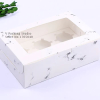 6holder 16*16*7 Marble style Candy Box Moon Cake Packing Box with PVC Window Party Gift Packing Boxes 100pcs/lot Free shipping