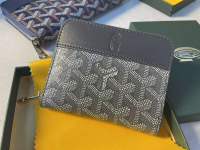 Goyard genuine leather wallet with dog-tooth pattern Y-shaped coin purse short wallet with zipper