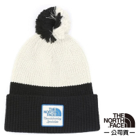 【The North Face】Heritage Pom 輕量針織透氣保暖毛線帽(可遮耳/翻摺)_55KI-LQ6 黑/復古白色 N
