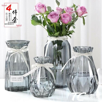 花瓶/【四件套】玻璃花瓶擺件歐式田園餐廳透明玻璃水培花瓶創意插花瓶