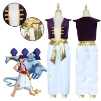 Aladdin Costumes Kids Boys Anime Aladdin Magic Lamp Prince Cosplay Costume Vest Pants Set for Children Halloween Party Clothes