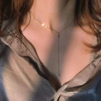 Kioora เงินแท้ ชุบทอง 14K สร้อยคอเพชร เซ็กซี่ สร้อยคอประดับพู่ G01