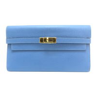 【二手名牌BRAND OFF】HERMES 愛馬仕 藍色 Epsom皮革 Kelly 凱莉 長夾 C刻