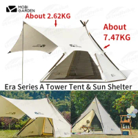 MOBI GARDEN Outdoor 2-4 Person Era A-shape Tower Tent Large Space Cotton Tent Aluminum Alloy Rod Thickening Waterproof Camping