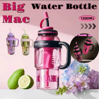 Botol Air, Saiz Mac Besar (1300ml), dengan Straw, Tumbler Kapasiti Besar, dengan Pemegang, Cawan Ais