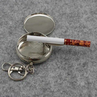mini Round Vehicle Cigarette Keychain Portable Ashtrays Stainless Steel Pocket Smoke Ash Ashtray Outdoors Smoking Accessories