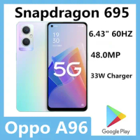 Original Oppo A96 5G Mobile Phone Snapdragon 695 Android 11.0 Sreen Fingerprint 6.43" 60HZ 48.0MP 33W Charger 8GB RAM 256GB ROM
