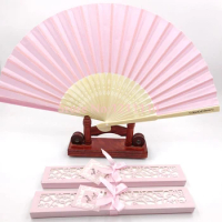 80/85PCS Personalizable Wedding Silk Fabric Fan, Bulk Fan Come in Elegant Gift Box,Custom Printing Text on Fan Rib,Bridal Shower