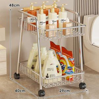 浴室落地置物架可移動雙層鐵藝洗漱品收納架陽臺帶輪洗衣液儲物架
