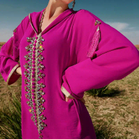 Djellaba Eid sang trọng Dubai Abaya đính đá Kaftan cho phụ nữ Hồi giáo Áo khoác có mũ trang phục Ram