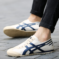 Heel Two-Way Canvas Shoes Men's and Women's Couple Non-Shoelace Breathable Thin Bottom Onitsuka Tiger Shoes Slip-on Sloth Sneakers㏇0302