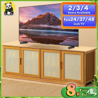 JIAJIA Almari TV Bambu 24/37/48 Inci Kabinet TV dengan Meja Kaca dan Reka Bentuk Z Unik Mudah Dibers