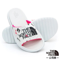 The North Face 女 Triarch Slides 輕量便利LOGO拖鞋.戶外海灘沙灘涼鞋(5JCB-677 白色印花/亮珊瑚 N)