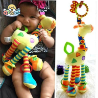 Soft Giraffe Animal Handbells Rattles Plush Infant Baby Development Handle Toys Hot Selling with Teether Baby Toy for Newborn