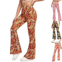 60s 70s Hippie Disco Pants Women Peace Love Hip Indian Flared Pants Girls Fashion Vintage Trousers Halloween Cosplay Costume