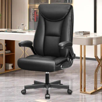 Office Chair, Leather Ergonomic Big and Tall Home Office Desk Chairs with Adjustable Flip-Up Arms Lumbar Black Office Chairs