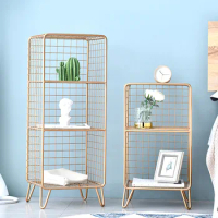 Light Luxury Nordic Display Stand Iron Mesh Storage Shelves Bedroom Bed Storage Cabinet Home Decoration Book Shelves