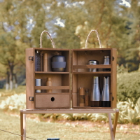 戶外露營調料品收納盒便攜式調味實木盒廚房野外調料箱自駕游燒烤