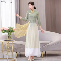 Chinese Style Gauze Dress Suit Classical Dance Dress 2024 New Improve Fashion Ao Dai Vietnam Traditional Dress Cheongsam Set