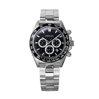 【FOCUS】Wheel of Time Watch 時光之輪系列-FC0001-88(黑圈黑面三眼不鏽鋼帶/44mm)