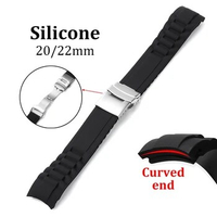 20mm 22mm Curved End Silicone Rubber Watch Strap Universal Women Men Wristband with Folding Buckle Bracelet for Seiko Watch Band