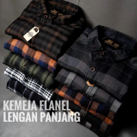 Kemeja Flanel Lengan Panjang Premium Pria Distro Casual Baju Katun Atasan Cowok Dewasa Hitam Kotak K