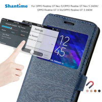 PU Phone Case For OPPO Realme GT Neo 5 Flip Case For Realme GT Neo 5 240W View Window Book Case Soft TPU Silicone Back Cover