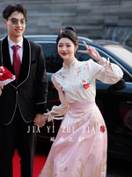 新中式國風粉色減齡馬面裙套裝新款敬酒服新娘訂婚結婚禮服春