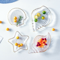 玻璃盤玻璃碟ins風手工描金邊盤子海洋系列家用餐具甜品盤小碟子
